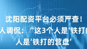 沈阳配资平台必须严查！”还有人调侃：“这3个人是‘铁打的营盘’